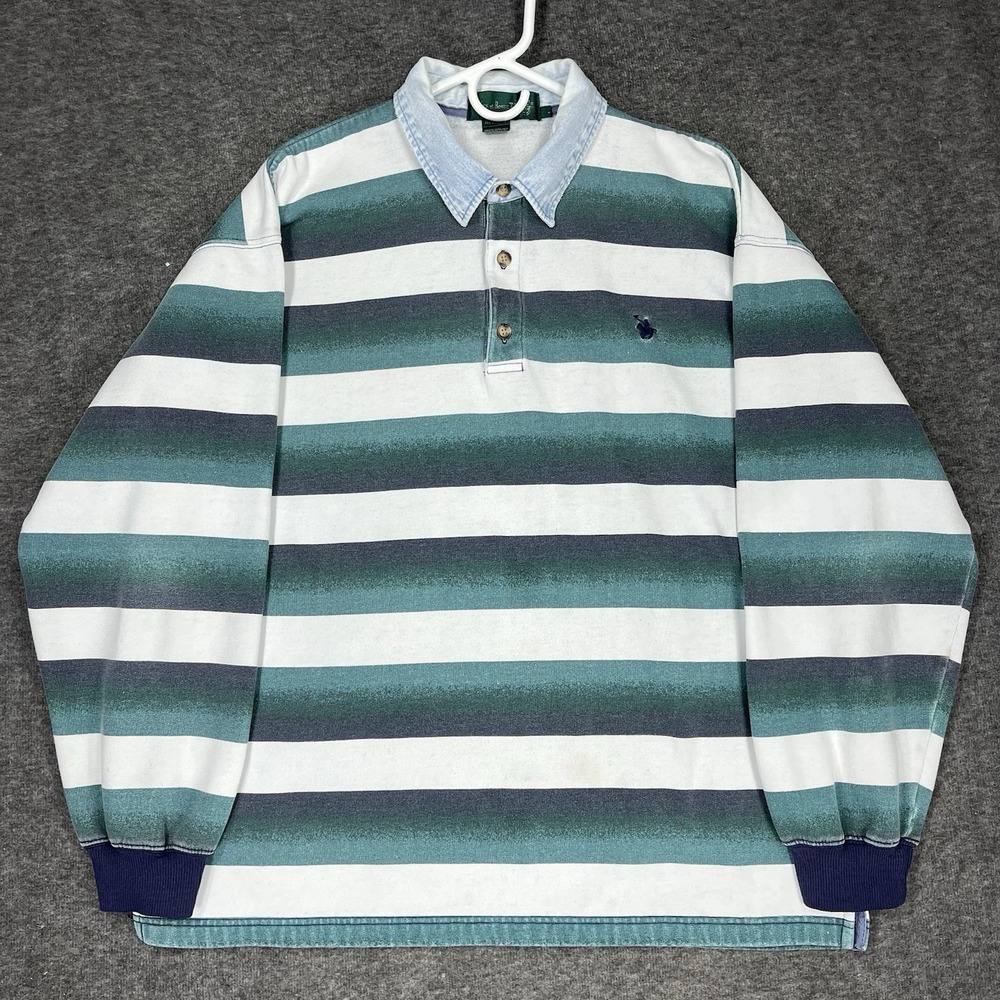 Vintage 90s Knights of Round Table Rugby Sweatshirt XL Striped Denim Collar
